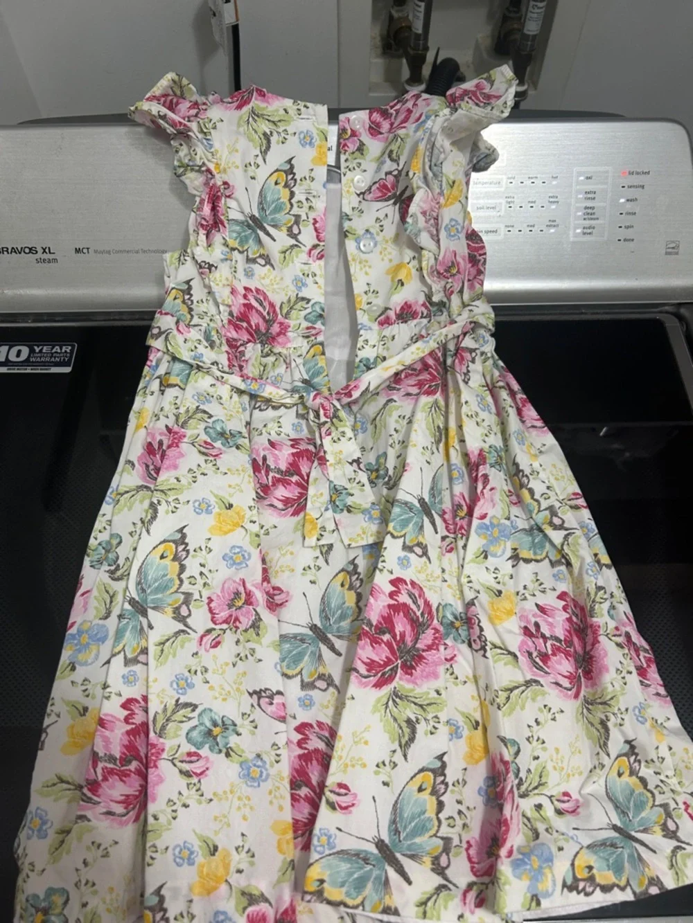 Girls size 5 lined smocked cotton flower butterfly dress like new nwot